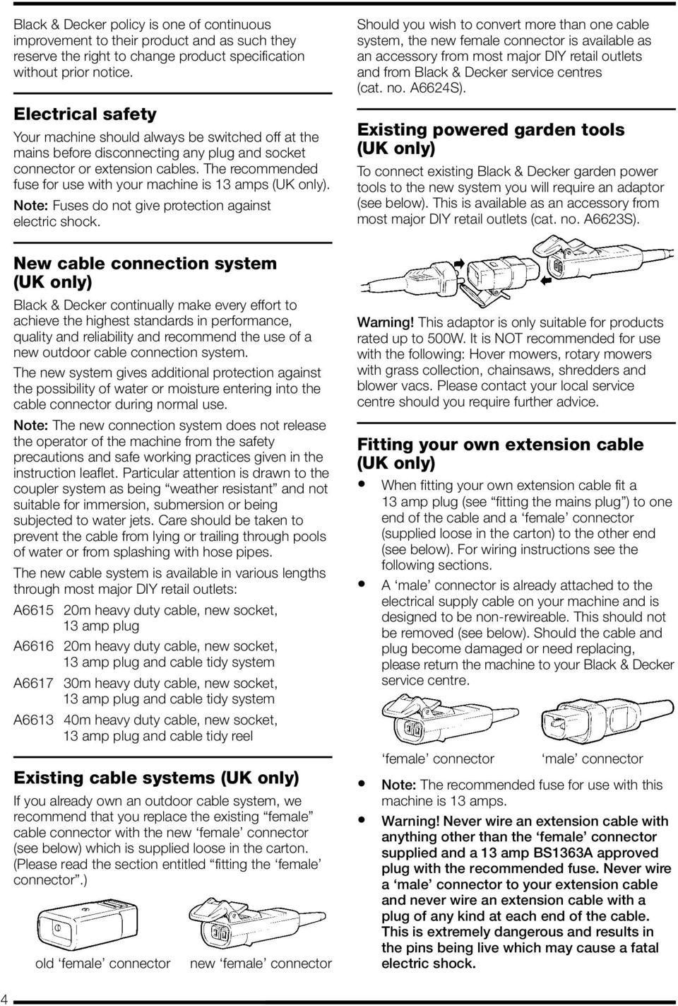 The recommended fuse for use with your machine is 13 amps (UK only). Note: Fuses do not give protection against electric shock.