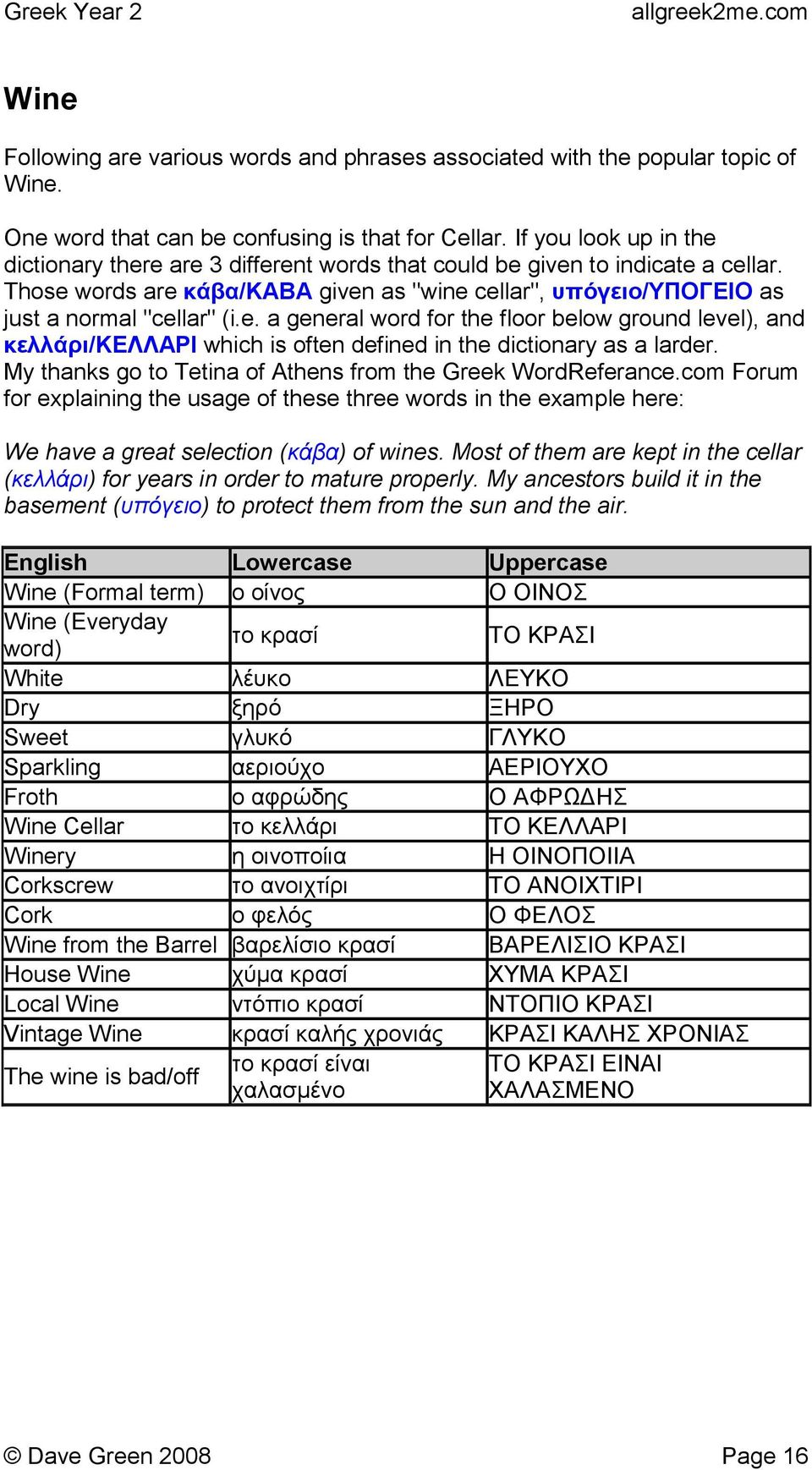 My thanks go to Tetina of Athens from the Greek WordReferance.com Forum for explaining the usage of these three words in the example here: We have a great selection (κάβα) of wines.