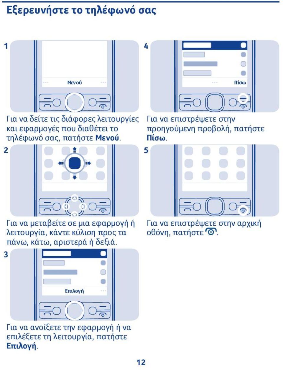 5 Για να μεταβείτε σε μια εφαρμογή ή λειτουργία, κάντε κύλιση προς τα πάνω, κάτω, αριστερά ή δεξιά.