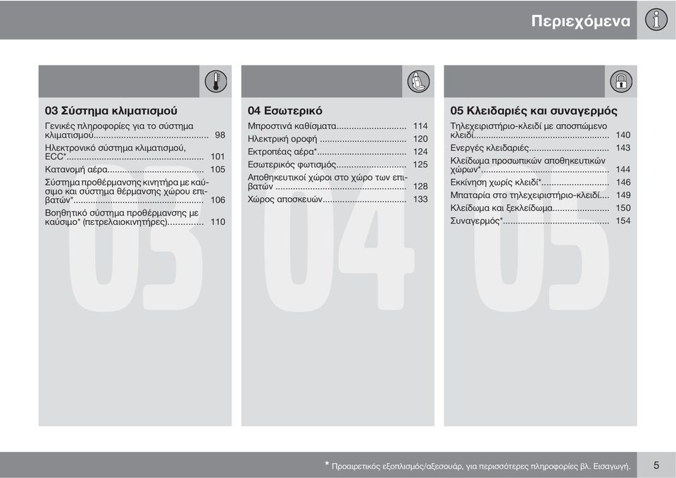 .. 128 Σύστημα προθέρμανσης κινητήρα με καύσιμο και σύστημα θέρμανσης χώρου επιβατών*... 106 Χώρος αποσκευών... 133 Βοηθητικό σύστημα προθέρμανσης με καύσιμο* (πετρελαιοκινητήρες).