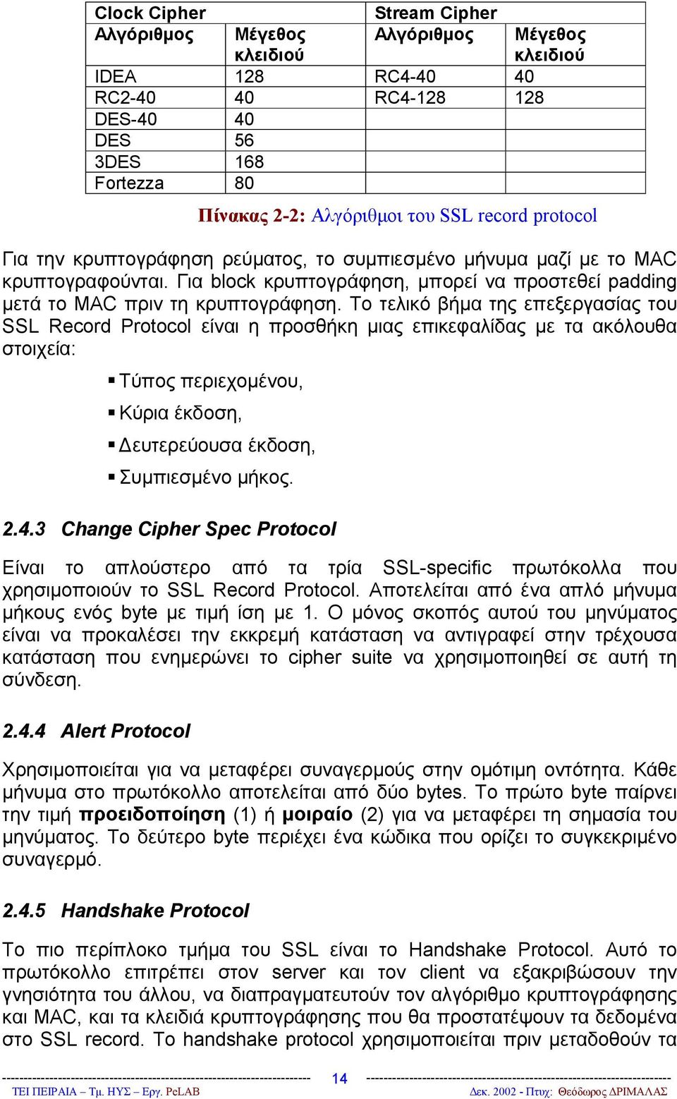 Το τελικό βήμα της επεξεργασίας του SSL Record Protocol είναι η προσθήκη μιας επικεφαλίδας με τα ακόλουθα στοιχεία: Τύπος περιεχομένου, Κύρια έκδοση, Δευτερεύουσα έκδοση, Συμπιεσμένο μήκος. 2.4.