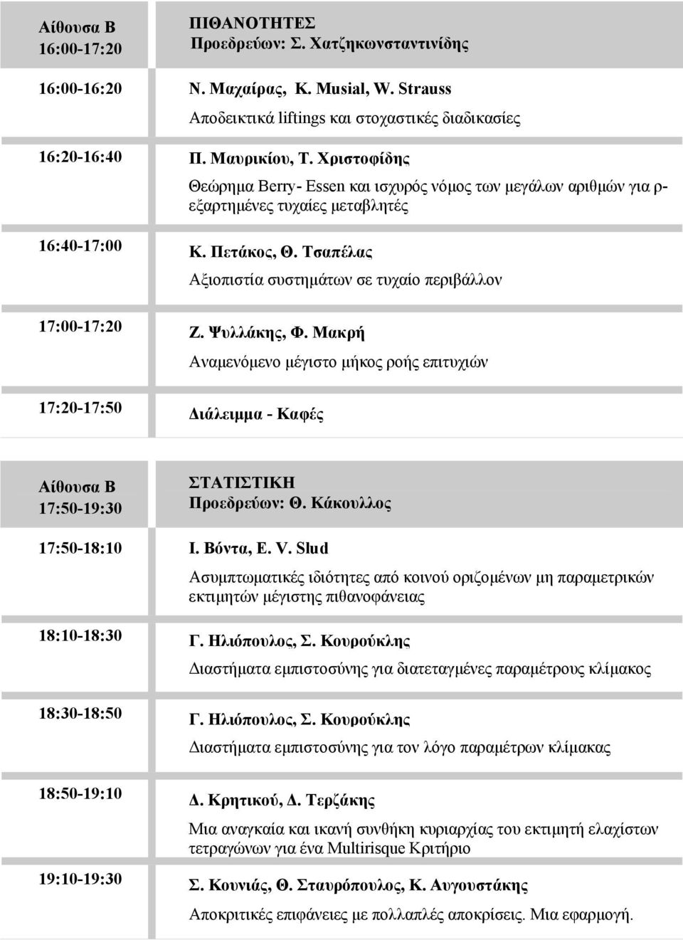 Τσαπέλας Αξιοπιστία συστημάτων σε τυχαίο περιβάλλον 17:00-17:20 Ζ. Ψυλλάκης, Φ.