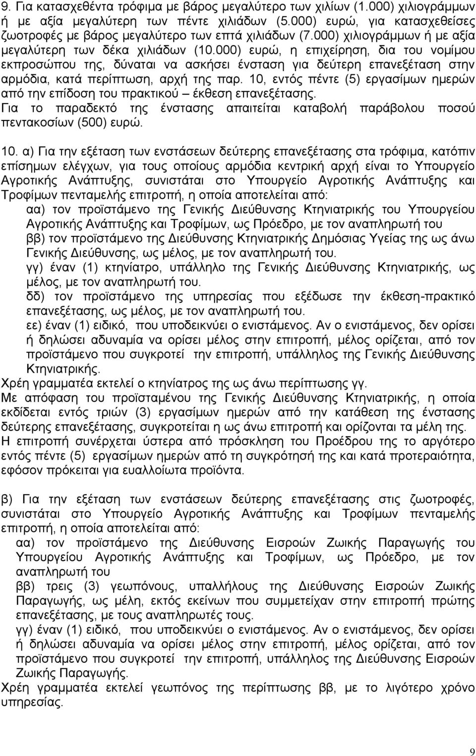 000) ευρώ, η επιχείρηση, δια του νομίμου εκπροσώπου της, δύναται να ασκήσει ένσταση για δεύτερη επανεξέταση στην αρμόδια, κατά περίπτωση, αρχή της παρ.