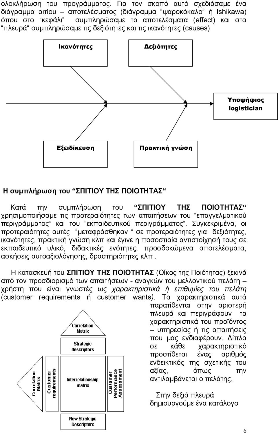 τις ικανότητες (causes) Ικανότητες εξιότητες Υποψήφιος logistician Εξειδίκευση Πρακτική γνώση Η συµπλήρωση του ΣΠΙΤΙΟΥ ΤΗΣ ΠΟΙΟΤΗΤΑΣ Κατά την συµπλήρωση του ΣΠΙΤΙΟΥ ΤΗΣ ΠΟΙΟΤΗΤΑΣ χρησιµοποιήσαµε τις