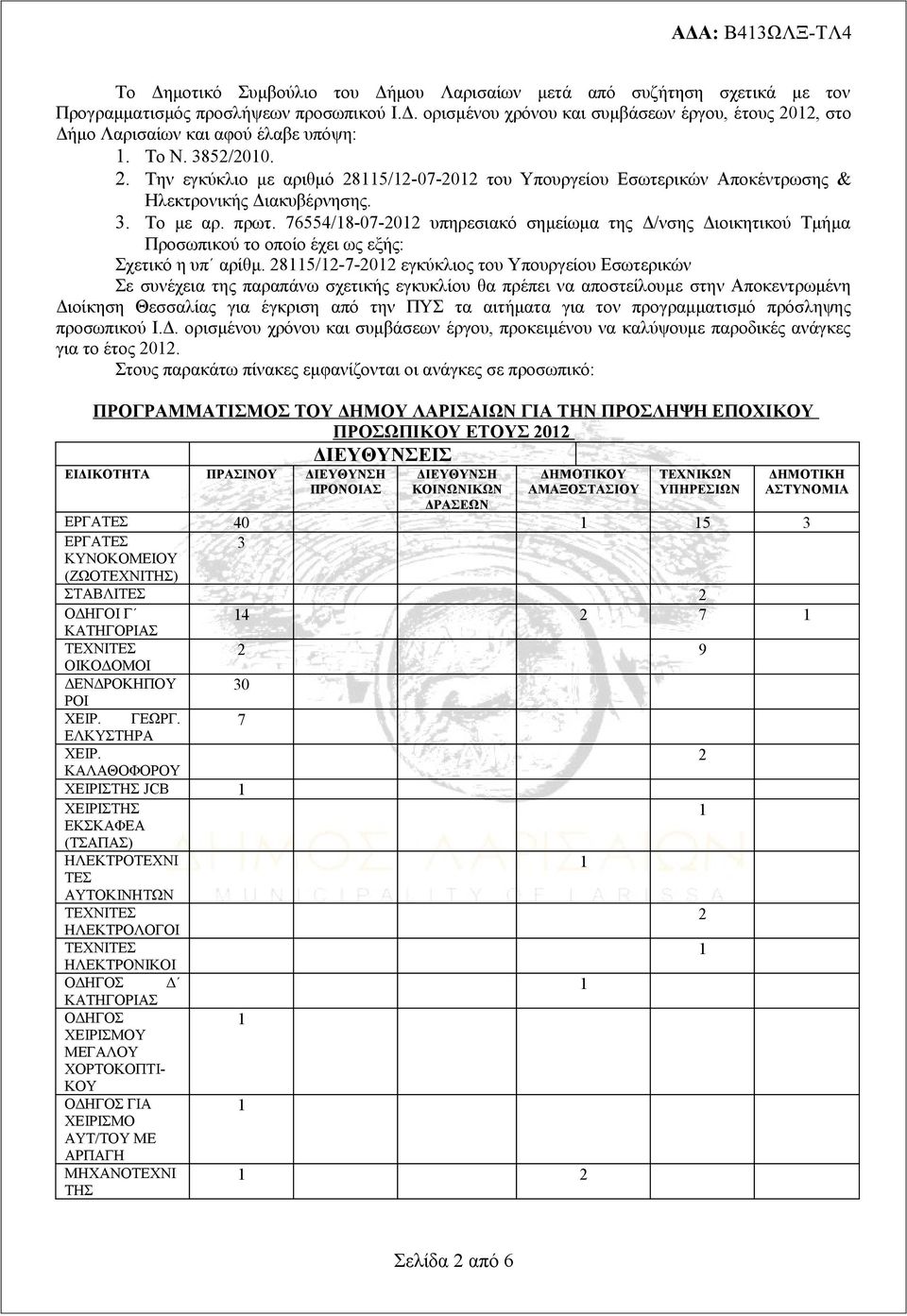 76554/8-07-0 υπηρεσιακό σημείωμα της Δ/νσης Διοικητικού Τμήμα Προσωπικού το οποίο έχει ως εξής: Σχετικό η υπ αρίθμ.