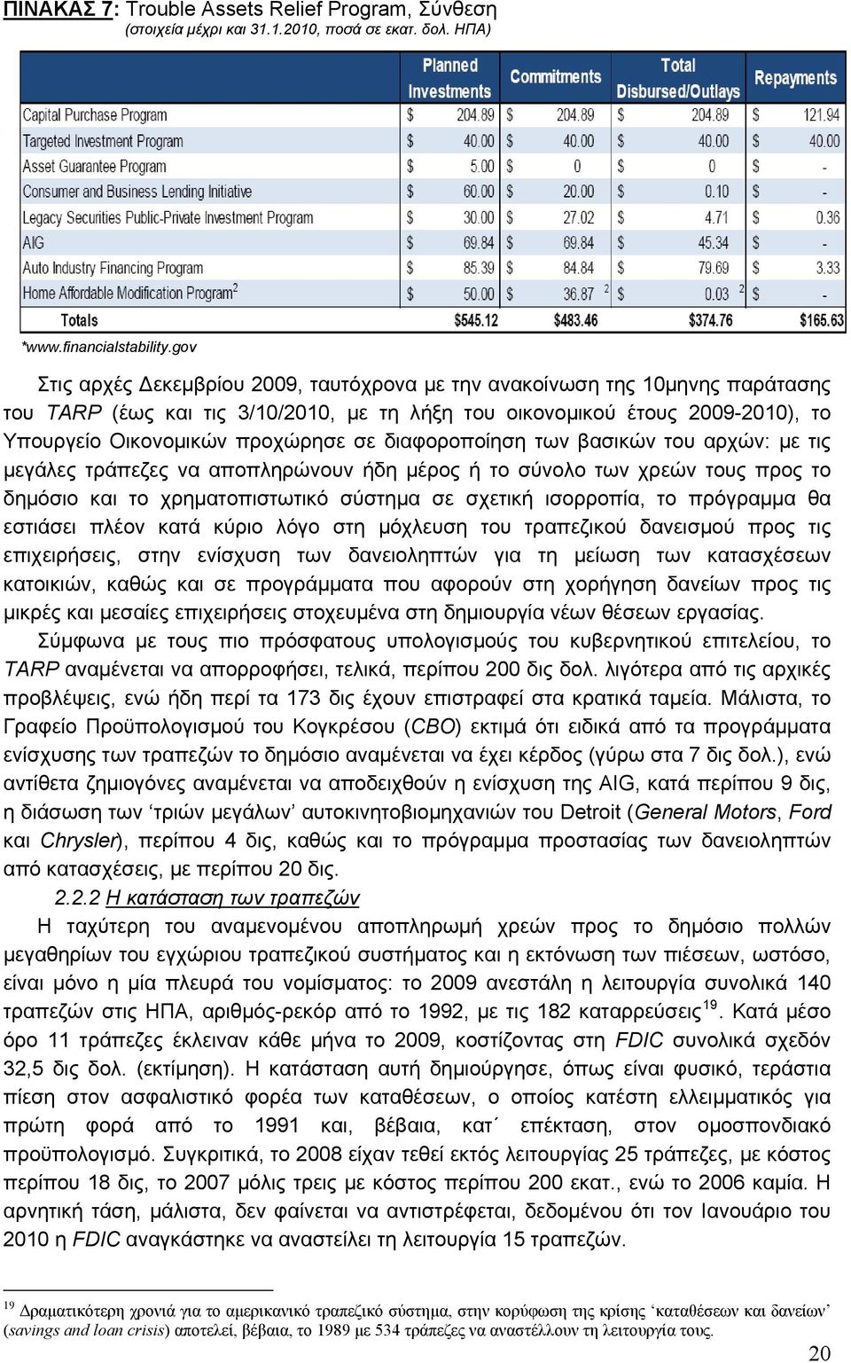 διαφοροποίηση των βασικών του αρχών: με τις μεγάλες τράπεζες να αποπληρώνουν ήδη μέρος ή το σύνολο των χρεών τους προς το δημόσιο και το χρηματοπιστωτικό σύστημα σε σχετική ισορροπία, το πρόγραμμα θα