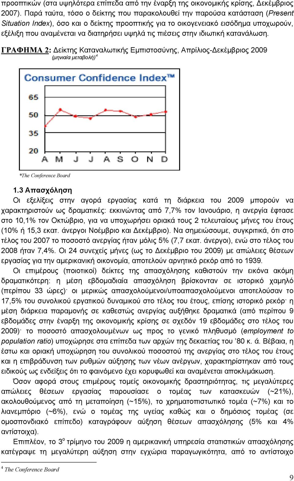 υψηλά τις πιέσεις στην ιδιωτική κατανάλωση. ΓΡΑΦΗΜΑ 2: Δείκτης Καταναλωτικής Εμπιστοσύνης, Απρίλιος-Δεκέμβριος 2009 (μηνιαία μεταβολή) 4 *The Conference Board 1.