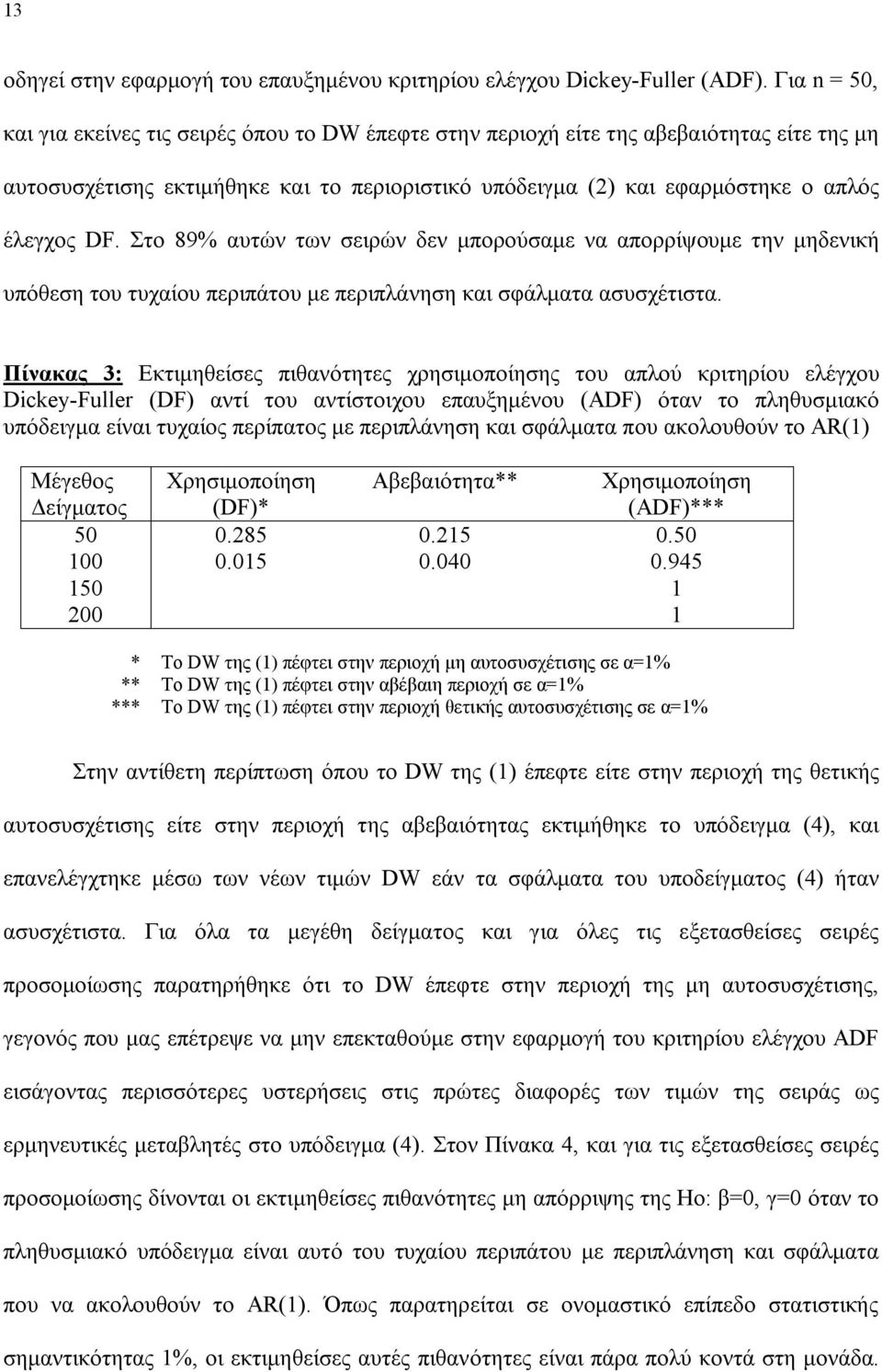 Στο 89% αυτών των σειρών δεν μπορούσαμε να απορρίψουμε την μηδενική υπόθεση του τυχαίου περιπάτου με περιπλάνηση και σφάλματα ασυσχέτιστα.