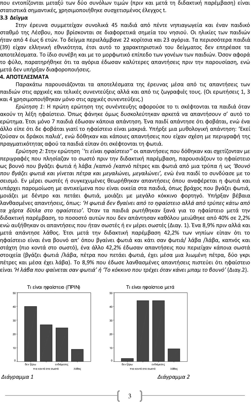 Οι θλικίεσ των παιδιϊν ιταν από 4 ζωσ 6 ετϊν. Το δείγμα περιελάμβανε 22 κορίτςια και 23 αγόρια.