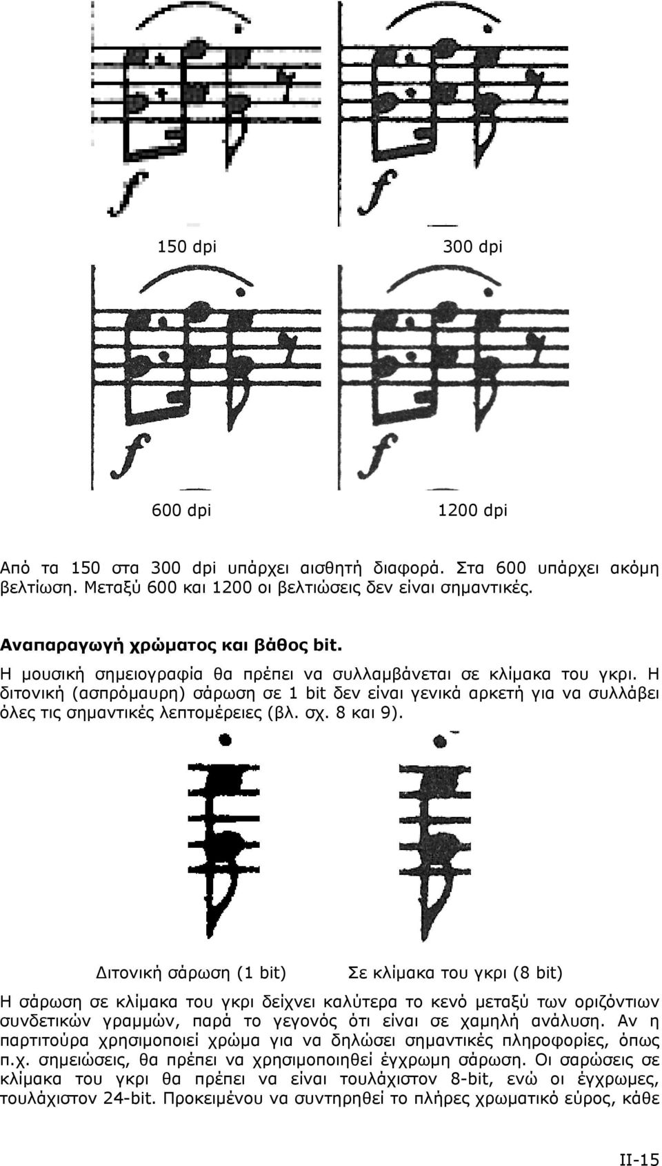 Η διτονική (ασπρόμαυρη) σάρωση σε 1 bit δεν είναι γενικά αρκετή για να συλλάβει όλες τις σημαντικές λεπτομέρειες (βλ. σχ. 8 και 9).