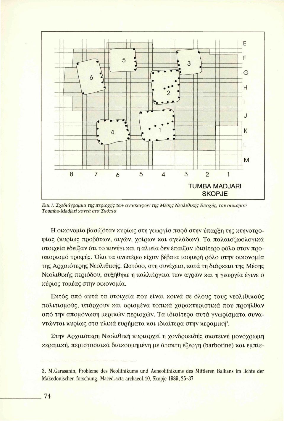 Σχεδιάγραμμα της περιοχής των ανασκαφών της Μέσης Νεολιθικής Εποχής, του οικισμού Toumba-Madjari κοντά στα Σκόπια Η οικονομία βασιζόταν κυρίως στη γεωργία παρά στην ύπαρξη της κτηνοτροφίας (κυρίως