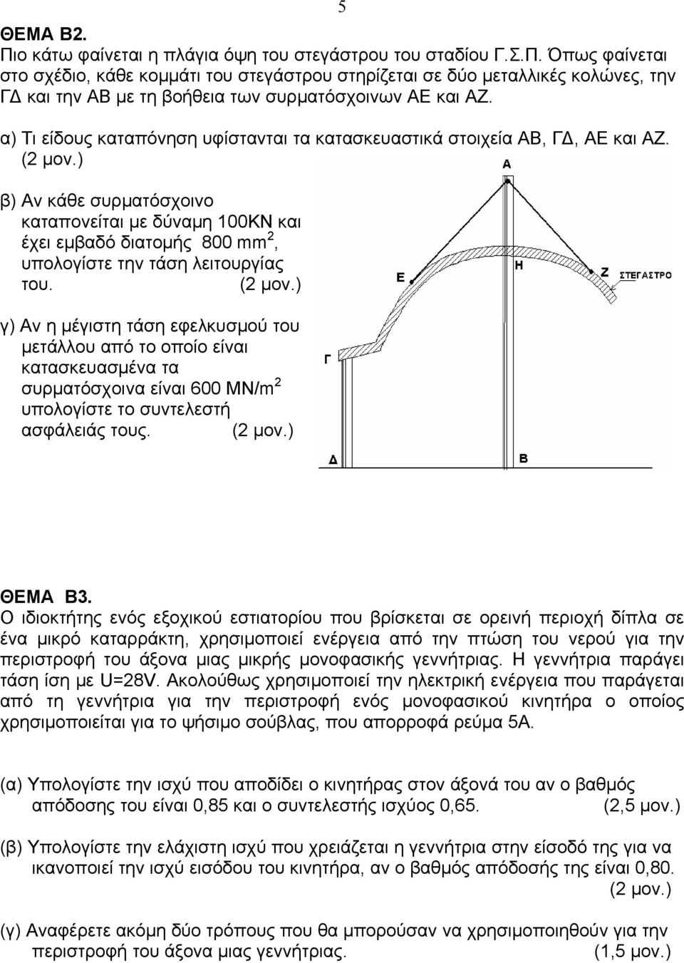 β) Αν κάθε συρματόσχοινο καταπονείται με δύναμη 100ΚΝ και έχει εμβαδό διατομής 800 mm 2, υπολογίστε την τάση λειτουργίας του.