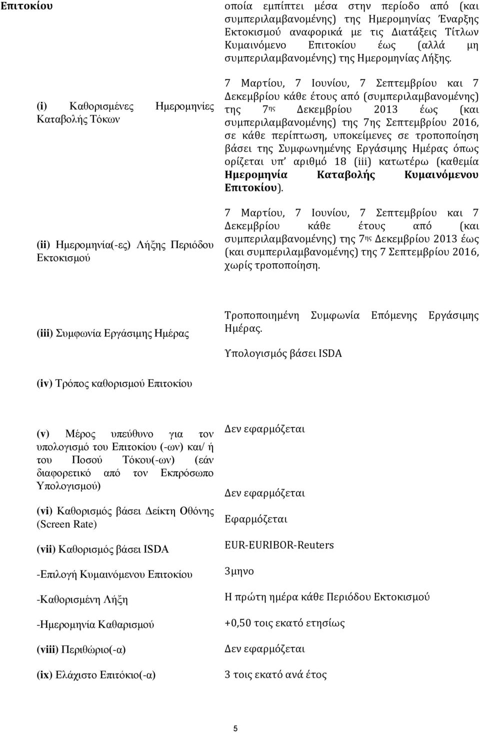 7 Μαρτύου, 7 Ιουνύου, 7 Σεπτεμβρύου και 7 Δεκεμβρύου κϊθε ϋτουσ από (ςυμπεριλαμβανομϋνησ) τησ 7 ησ Δεκεμβρύου 2013 ϋωσ (και ςυμπεριλαμβανομϋνησ) τησ 7ησ Σεπτεμβρύου 2016, ςε κϊθε περύπτωςη,