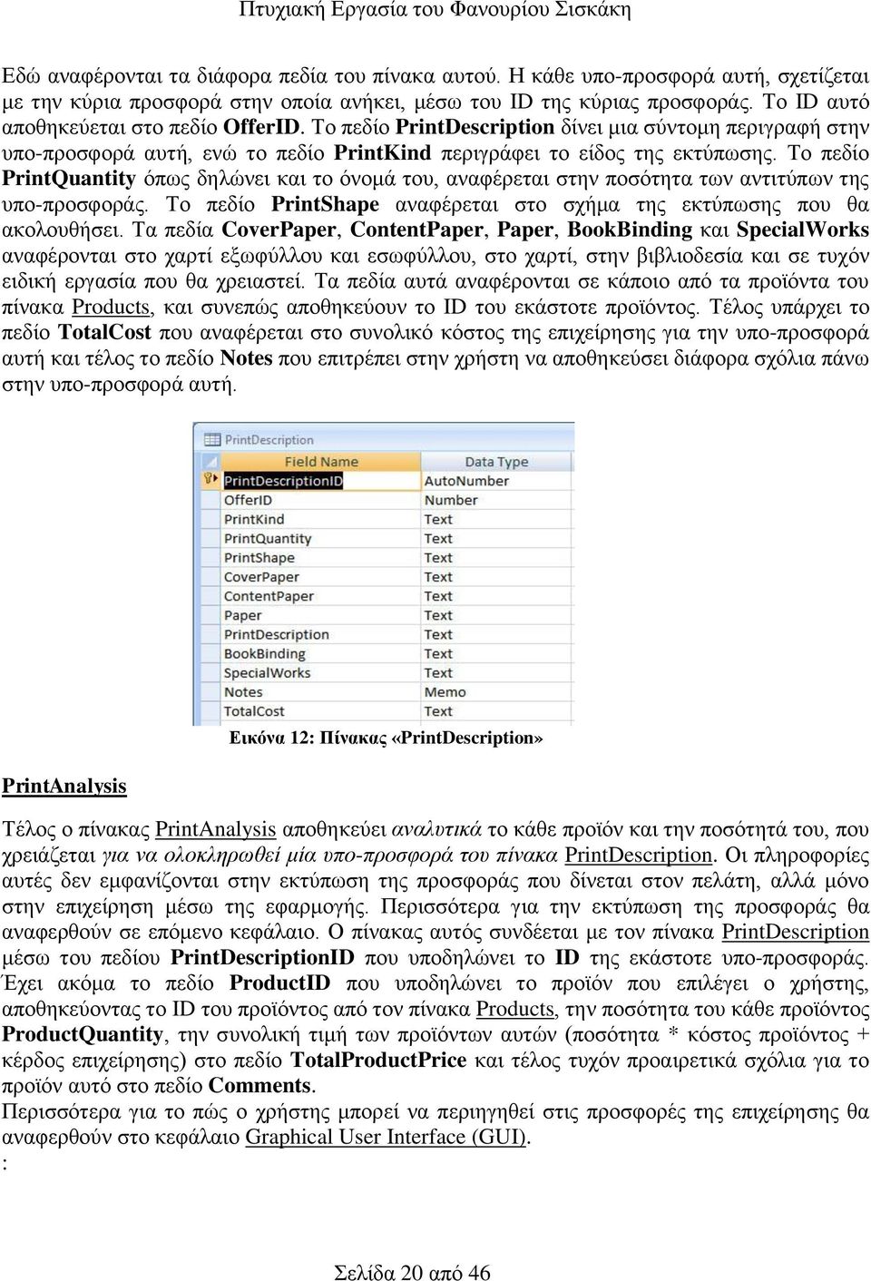 Το πεδίο PrintQuantity όπως δηλώνει και το όνομά του, αναφέρεται στην ποσότητα των αντιτύπων της υπο-προσφοράς. Το πεδίο PrintShape αναφέρεται στο σχήμα της εκτύπωσης που θα ακολουθήσει.