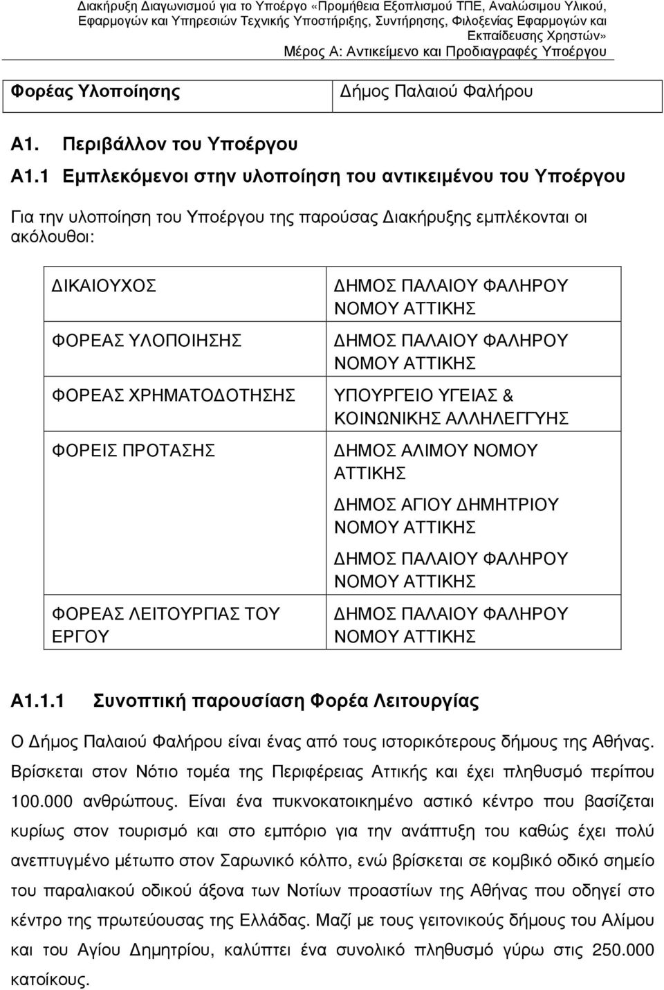 ΠΡΟΤΑΣΗΣ ΦΟΡΕΑΣ ΛΕΙΤΟΥΡΓΙΑΣ ΤΟΥ ΕΡΓΟΥ ΗΜΟΣ ΠΑΛΑΙΟΥ ΦΑΛΗΡΟΥ ΝΟΜΟΥ ΑΤΤΙΚΗΣ ΗΜΟΣ ΠΑΛΑΙΟΥ ΦΑΛΗΡΟΥ ΝΟΜΟΥ ΑΤΤΙΚΗΣ ΥΠΟΥΡΓΕΙΟ ΥΓΕΙΑΣ & ΚΟΙΝΩΝΙΚΗΣ ΑΛΛΗΛΕΓΓΥΗΣ ΗΜΟΣ ΑΛΙΜΟΥ ΝΟΜΟΥ ΑΤΤΙΚΗΣ ΗΜΟΣ ΑΓΙΟΥ ΗΜΗΤΡΙΟΥ