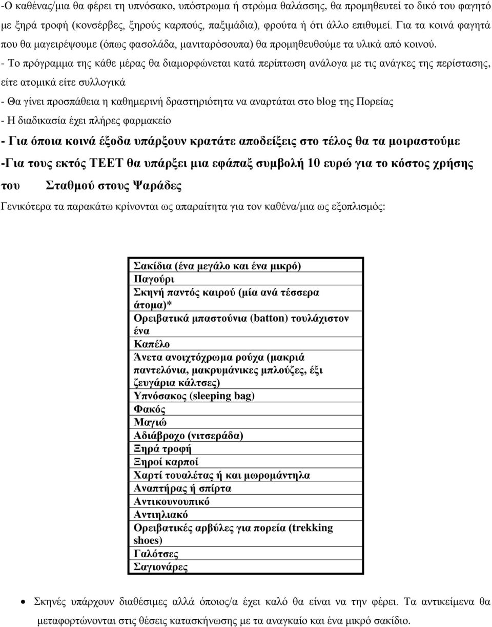 - Το πρόγραμμα της κάθε μέρας θα διαμορφώνεται κατά περίπτωση ανάλογα με τις ανάγκες της περίστασης, είτε ατομικά είτε συλλογικά - Θα γίνει προσπάθεια η καθημερινή δραστηριότητα να αναρτάται στο blog