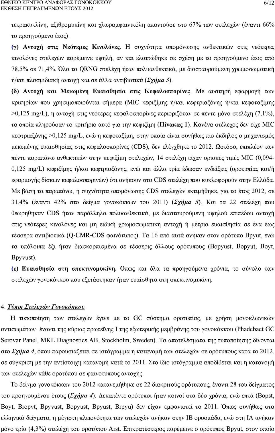 Όλα τα QRNG στελέχη ήταν πολυανθεκτικά, µε διασταυρούµενη χρωµοσωµατική ή/και πλασµιδιακή αντοχή και σε άλλα αντιβιοτικά (Σχήµα 3). (δ) Αντοχή και Μειωµένη Ευαισθησία στις Κεφαλοσπορίνες.