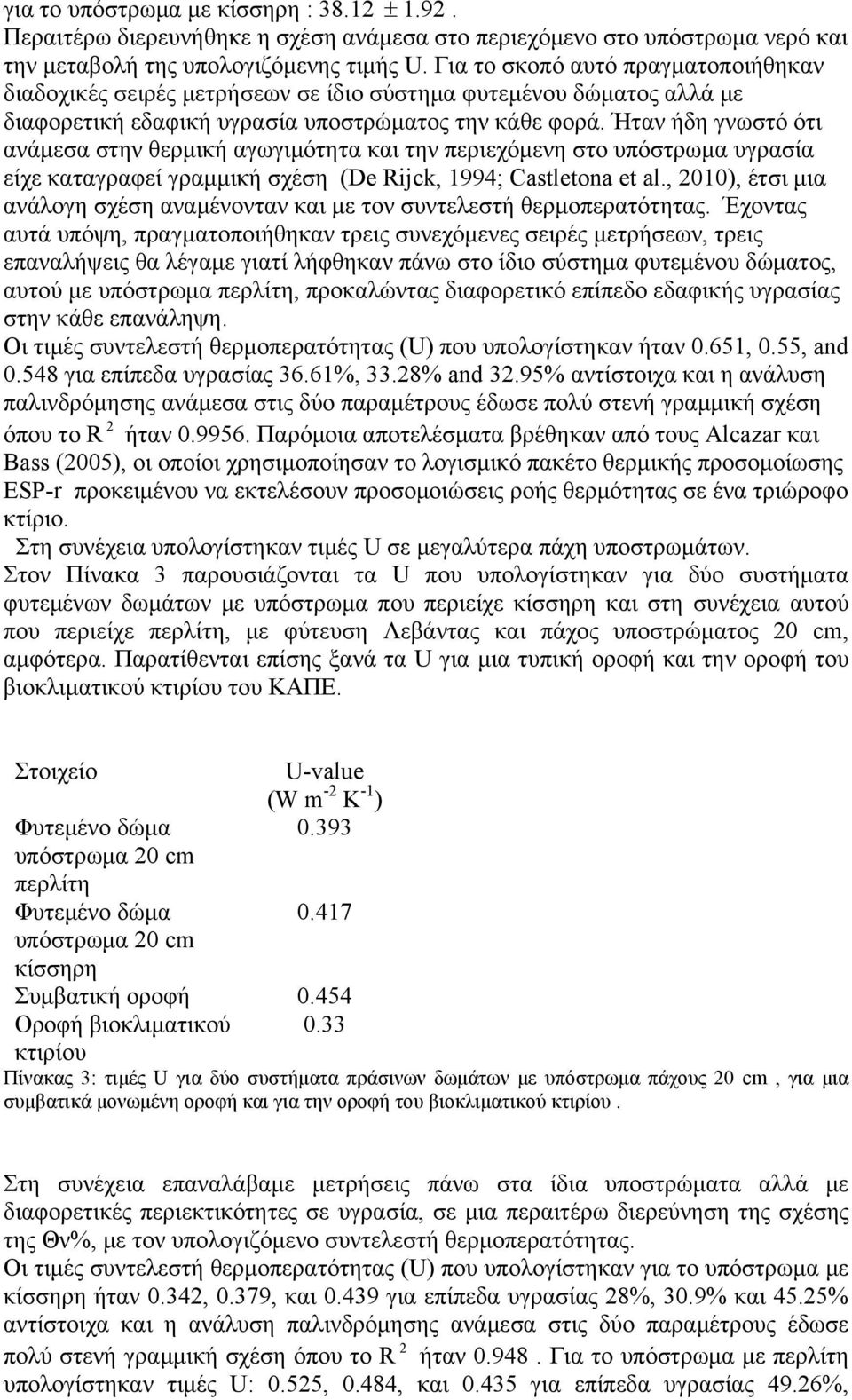 Ήταν ήδη γνωστό ότι ανάμεσα στην θερμική αγωγιμότητα και την περιεχόμενη στο υπόστρωμα υγρασία είχε καταγραφεί γραμμική σχέση (De Rijck, 1994; Castletona et al.