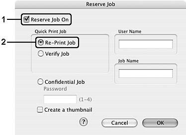 3. Επιλέξτε το πλαίσιο ελέγχου Reserve Job On (Ενεργοποίηση φύλαξης εργασιών) και κατόπιν επιλέξτε Re-Print Job (Επανεκτύπωση εργασίας). 4.