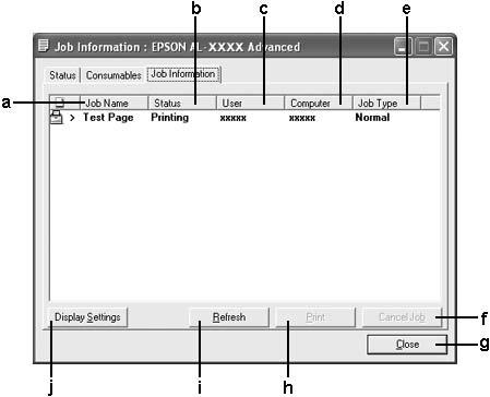 Job Information (Πληροφορίες εργασιών) Μπορείτε να ελέγχετε τις πληροφορίες εργασιών κάνοντας δεξί κλικ στο εικονίδιο στη γραμμή εργασιών και, στη συνέχεια, επιλέγοντας το όνομα του εκτυπωτή σας και