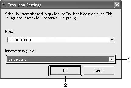 Tray Icon Settings (Ρυθμίσεις εικονιδίου στη γραμμή εργασιών) Μπορείτε να μεταβείτε στο EPSON Status Monitor κάνοντας διπλό κλικ στο εικονίδιο της γραμμής εργασιών.