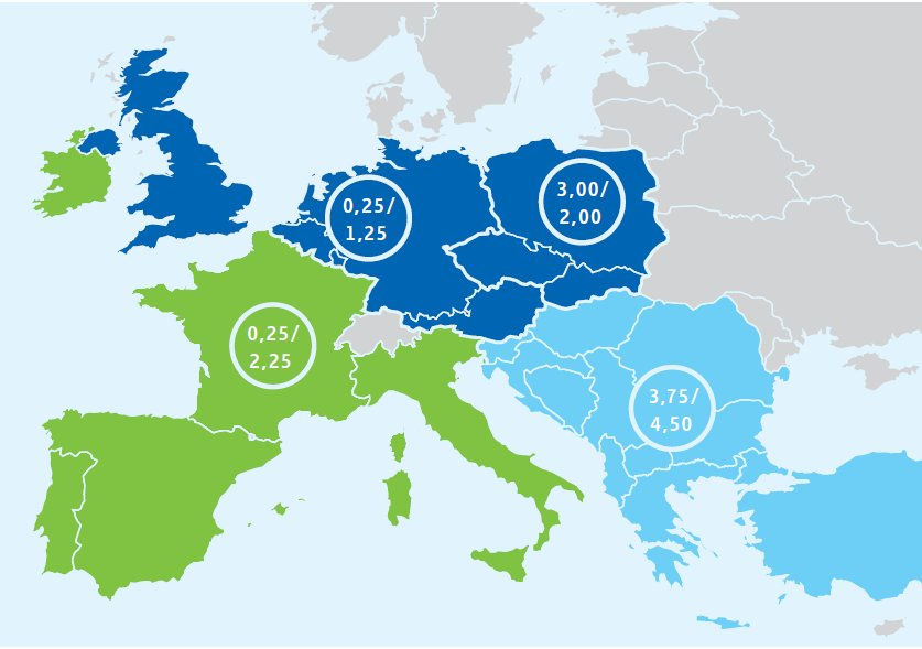 Οι κυριότερες χώρες δραστηριοποίησης της RWE εκτός Γερμανίας είναι οι ακόλουθες: Μεγάλη Βρετανία: Το κέντρο βάρους των δραστηριοτήτων της RWE στη Βρετανία είναι η ανάπτυξη του μεριδίου αγοράς της