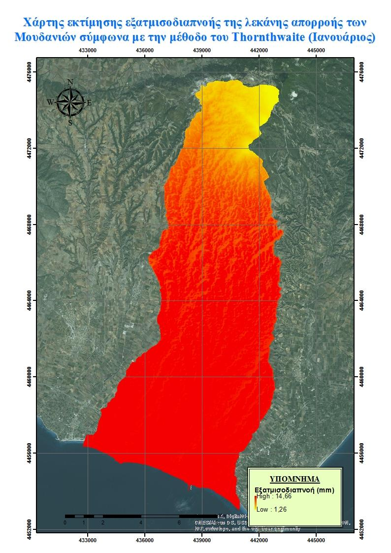 Παράρτημα ΙV Εικόνα 62: Χάρτης εκτίμησης εξατμισοδιαπνοής για τη λεκάνη απορροής