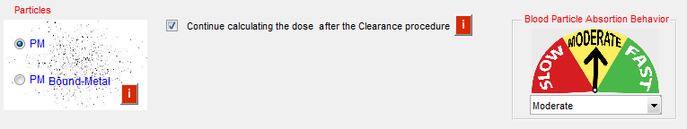 PM Αν επιλέξουμε να εφαρμόσουμε το μοντέλο ExDoM2 για PM σωματίδια, ενεργοποιώντας και τη διεργασία καθαρισμού τότε μπορούμε μόνο να επιλέξουμε την ταχύτητα απορρόφησης από το αίμα, όπως φαίνεται και