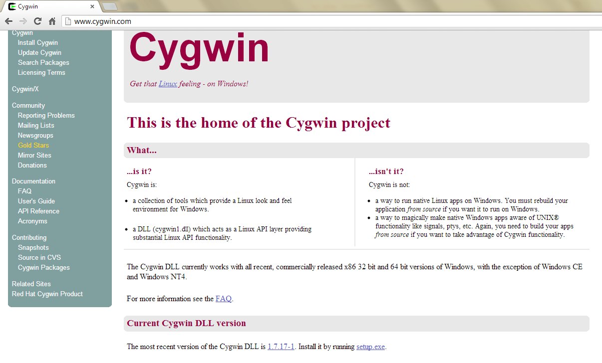 Εγκατάσταση του Cygwin Πηγαίνουμε στην διεύθυνση www.cygwin.