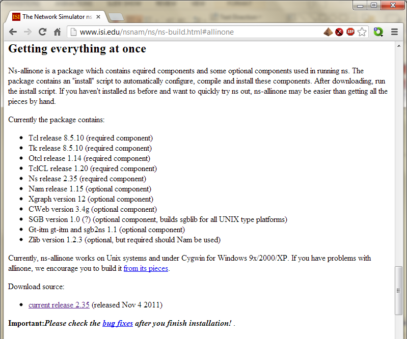 Κατέβασμα του NS-2 Κατεβάζουμε τον πηγαίο κώδικα του NS-2 από την διεύθυνση http://www.isi.edu/nsnam/ns/ns-build.