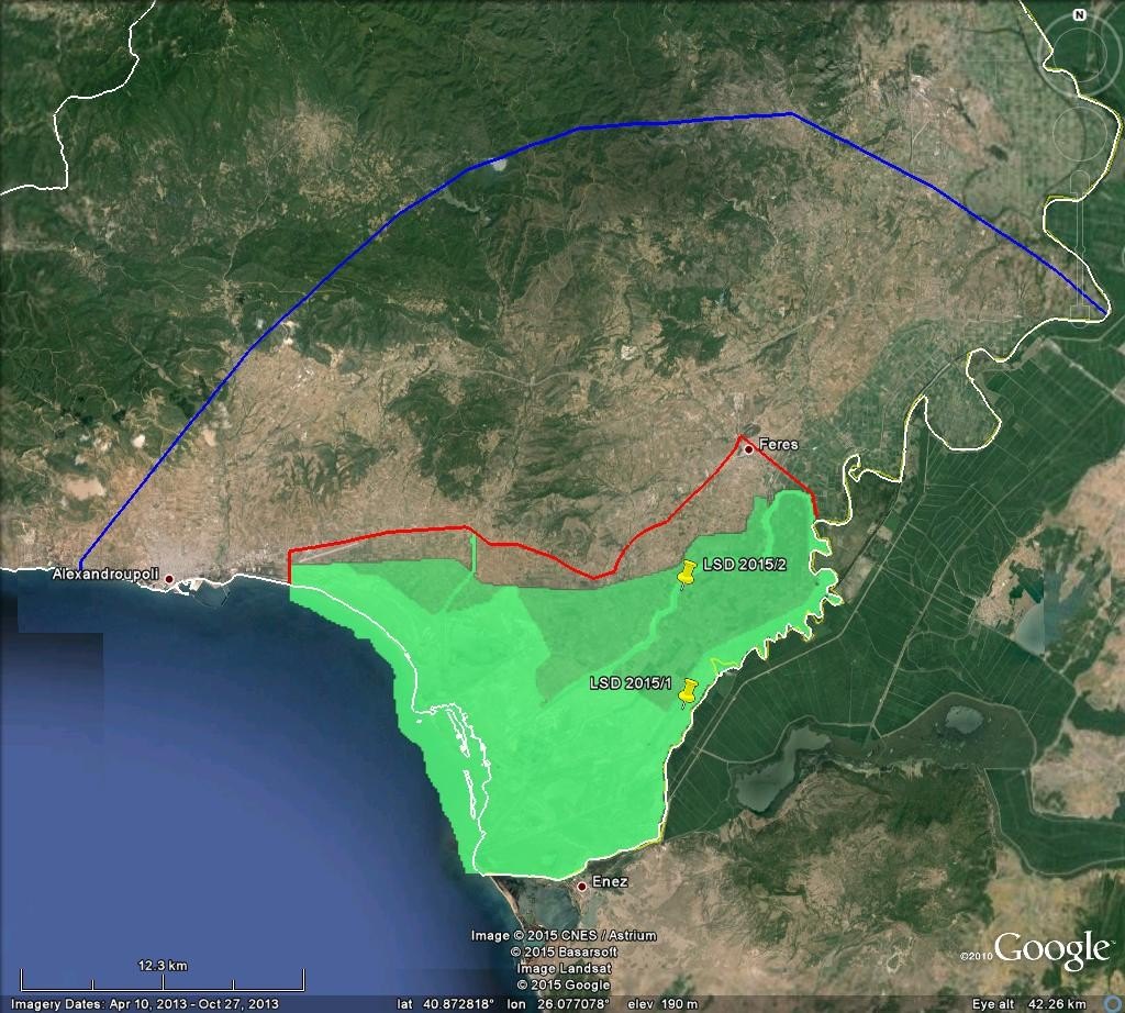 Χάρτης 3 Οι πρώτες εστίες Οζώδους Δερματίτιδας στην Ελλάδα(Λεπτομέρειες) Ζώνη