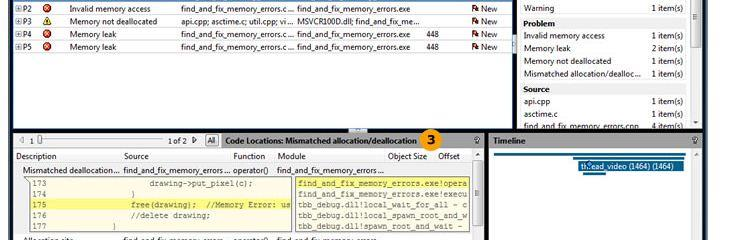 Intel Inspector XE 2013 Λάθη μνήμης - αποτελέσματα Αφού ολοκληρωθεί η ανάλυση, βλέπουμε μια