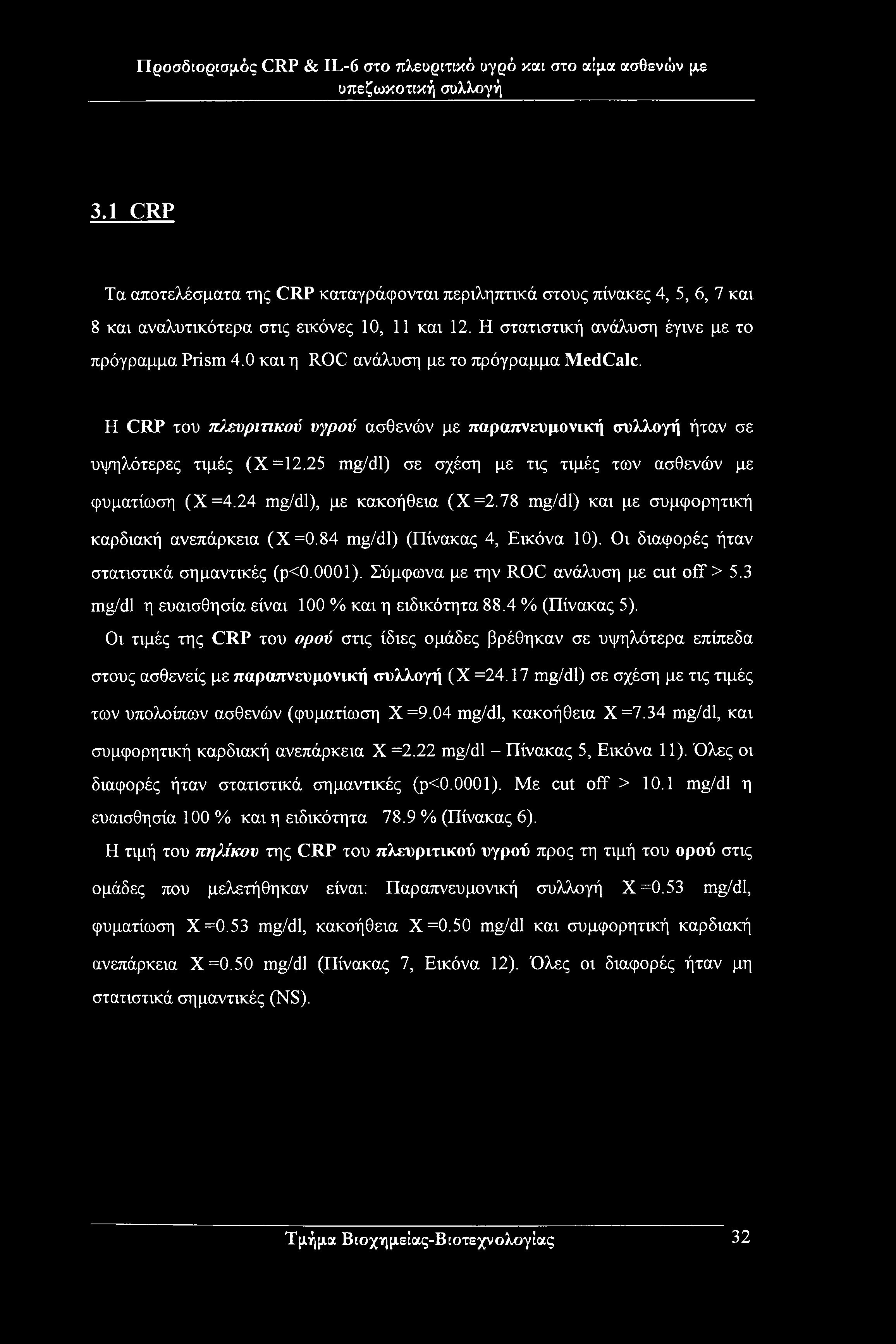 Προσδιορισμός CRP & IL-6 στο πλευριτικό ογρό και στο αίμα ασθενών με 3.