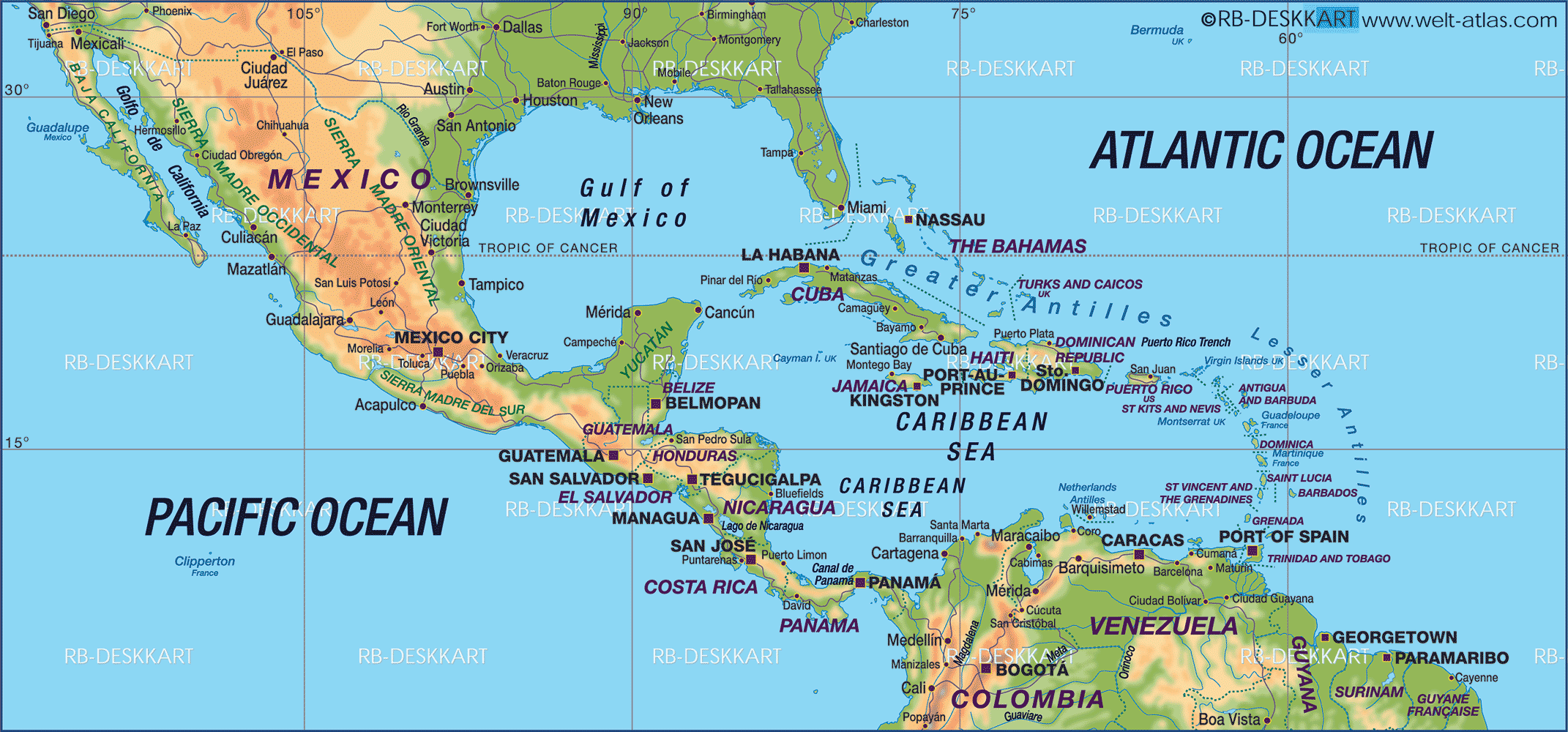 Σχήμα 3.71: Κεντρική Αμερική και Καραϊβική. (Πηγή: www.welt-atlas.