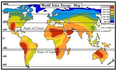 Σχήμα 2.9: Παγκόσμιο ηλιακό δυναμικό. (πηγή: http://www.alternative-energy-resources.