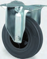 TRANSPORTNI KOTAČI S PLASTIČNIM DISKOM - U ponudi su navedene osnovne izvedbe kotača: čvrsti, fiksni, okretni, okretni s kočnicom. - Kotači su sastavljeni od plastičnog diska s gumenim obručem.