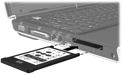 Φύλαξη του τηλεχειριστηρίου στην υποδοχή κάρτας PC Το φορητό τηλεχειριστήριο HP (έκδοση κάρτας PC) µπορεί να αποθηκευτεί στην υποδοχή κάρτας PC του υπολογιστή για ευκολία και ασφάλεια.