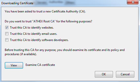 Διαλέγουμε το πιστοποιητικό ATHEX Root CA.cer από το directory όπου είναι αποθηκευμένο. Επιλέγουμε Open.