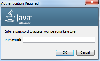 Στην περίπτωση που υφίσταται ήδη ένα personal Java keystore, ζητείται το password για αυτό το keystore.