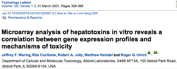 Μοριακό προφίλ τοξικότητας Ηπατοκύτταρα αρουραίων εκτέθηκαν σε 15 γνωστές ηπατο-τοξίνες.
