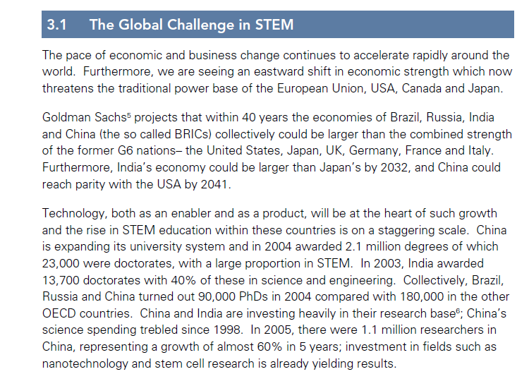 STEM και Οικονομία According to the Report of the STEM Review Department of Education and