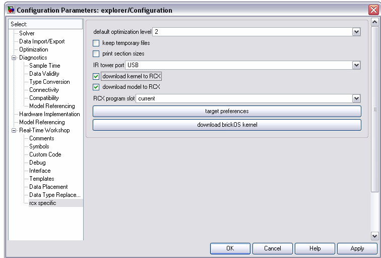 ολοκλήρωση της αποστολής του BrickOS, από-επιλέγουμε την εντολή download kernel to RCX για την αποφυγή μηνυμάτων σφάλματος 2.