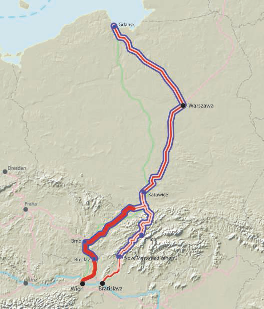 Σχηματική απεικόνιση: Έργο Προτεραιότητας 23 Σιδηροδρομικός άξονας Gdansk (Πολωνία) Warsaw (Πολωνία) (Τσεχία)/Bratislava (Σλοβακία) Vienna (Ιταλία) Συνολικό μήκος Brno 1291 χλμ.