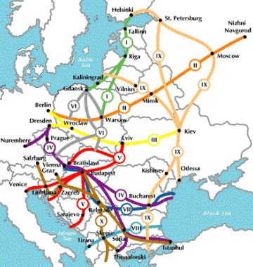 Σχήμα 3.1. Το Πανευρωπαϊκό Δίκτυο Μεταφορών Πηγή: http://www.mt.ro/traceca/english/maps.html#a2 πρόσβαση στις 20/01/10 3.4.