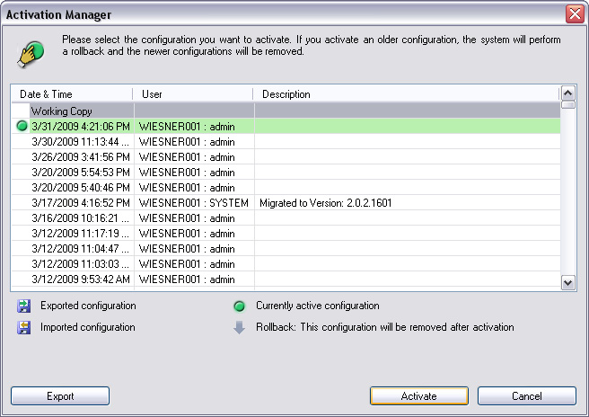 Bosch Video Management System Καθολικά παράθυρα του Configuration Client el 91 Εξαγωγή Κάντε κλικ εδώ, για να εμφανιστεί ένα παράθυρο διαλόγου για την εισαγωγή ενός ονόματος για το αρχείο διαμόρφωσης