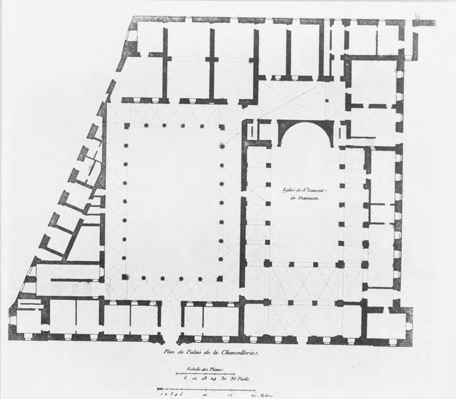 αριστερά: κάτοψη του Palazzo della Cancelleria κάτω: