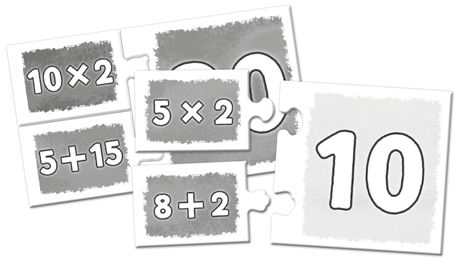 Παιχνίδι 2: Αριθμητικές πράξεις Για αυτό το παιχνίδι χρησιμοποιήστε 6 τριάδες με κάρτες-παζλ με τις πράξεις (εικ. 5).