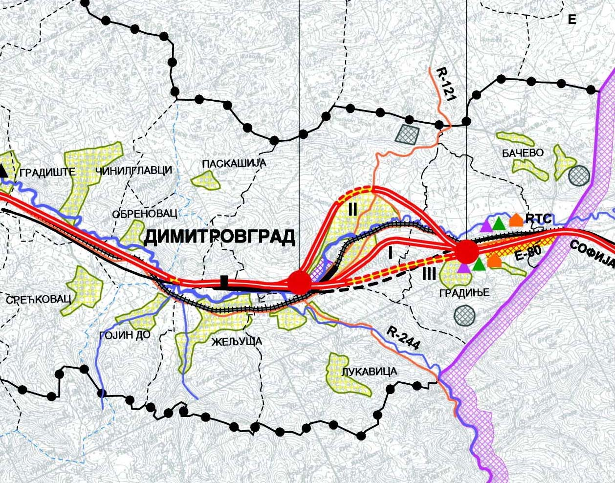 18 Студија о процени утицаја на животну средину 4.0 Приказ главних алтернатива Изради ове пројектне документације претходио је Генерални пројект аутопута Е - 80, који је израдио Институт за путеве а.