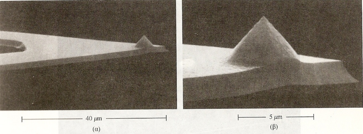 1. Θεμελιώδεις έννοιες πλάσματος 33 Σχήμα 1.14: Μικρογραφία (α) βραχίονα και ακίδας από SiO 2 και (β) ακίδας από SiO 2 [18].