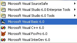 Κεφάλαιο 1 Γνωριμία με το περιβάλλον της Visual Basic Εκκίνηση της Visual Basic Θεωρώντας ότι έχουμε ήδη εγκατεστημένη τη VB στον υπολογιστή μας, πάμε να εντοπίσουμε το εικονίδιο εκτέλεσής της.